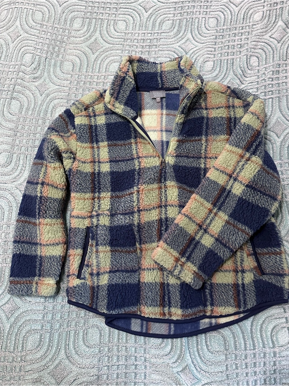 Cozy Navy & Cream Plaid Sherpa Jacket